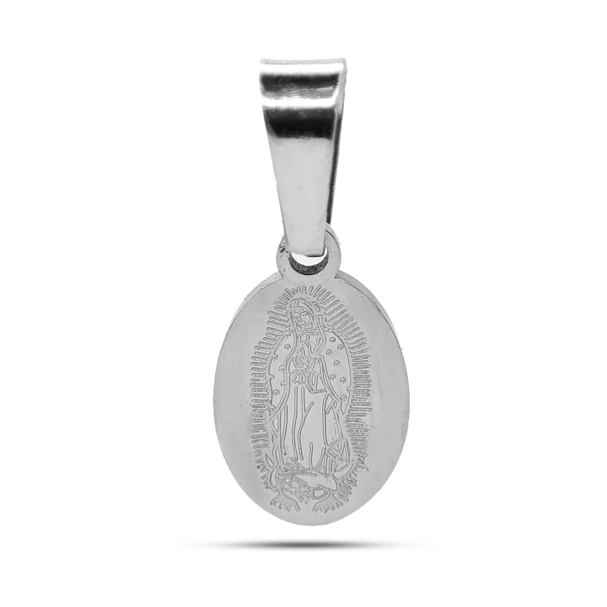 Dije Acero Mini Medalla Oval Virgen de Guadalupe 12 mm
