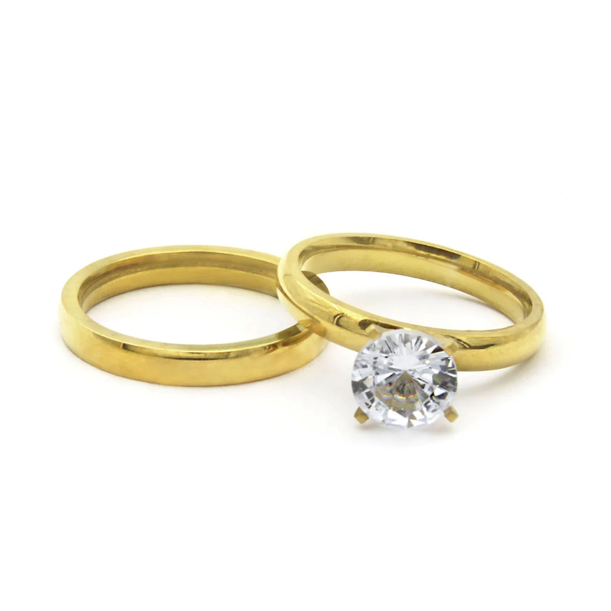 Anillos Acero Dorado Tipo Argolla y Compromiso Classic