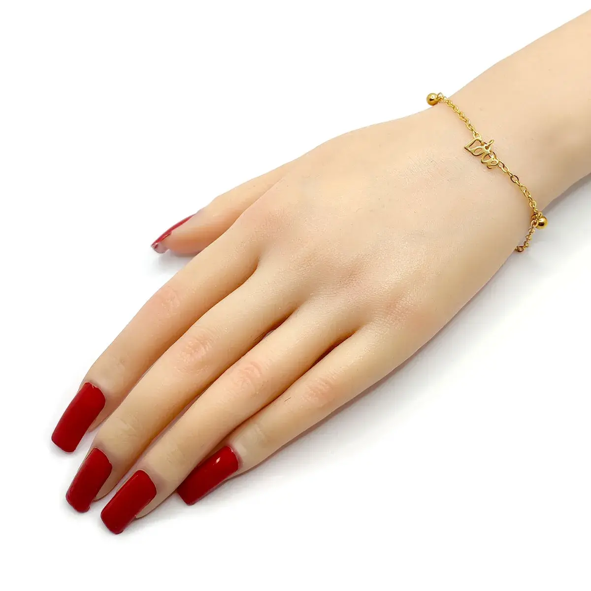 Pulsera Acero Dorado Colgantes Balines y Dije Love Amor