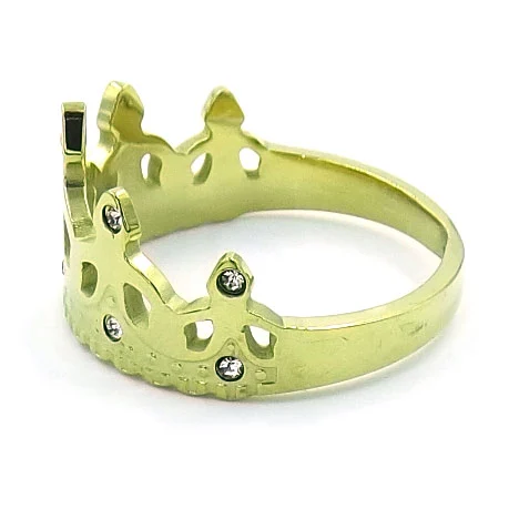 Anillo Acero Dorado Corona Princesa Zirconia