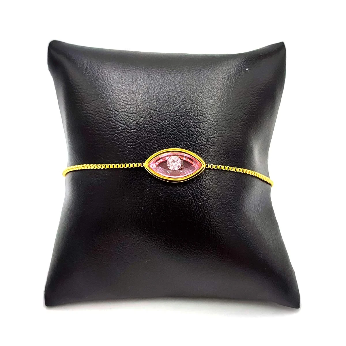 Pulsera Acero Inox Dorado Ojo Rosa Cristal Ajustable