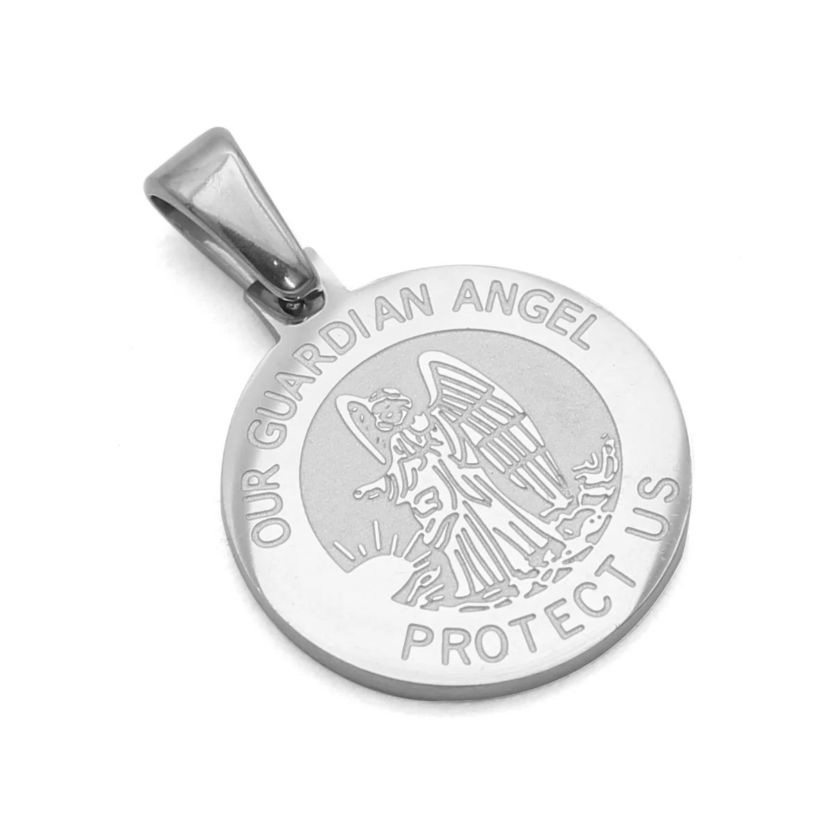 Dije Acero Plateado Angel Guardia Guardian Custodio 15mm