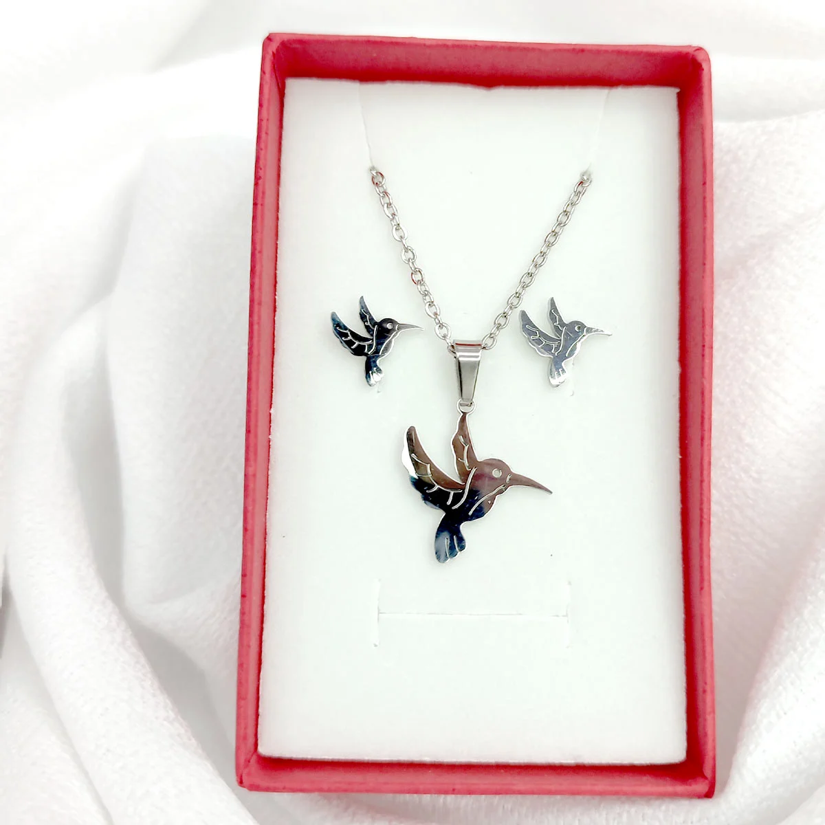 Set Joyeria Acero Inox Plateado Hermoso Colibri 16 mm