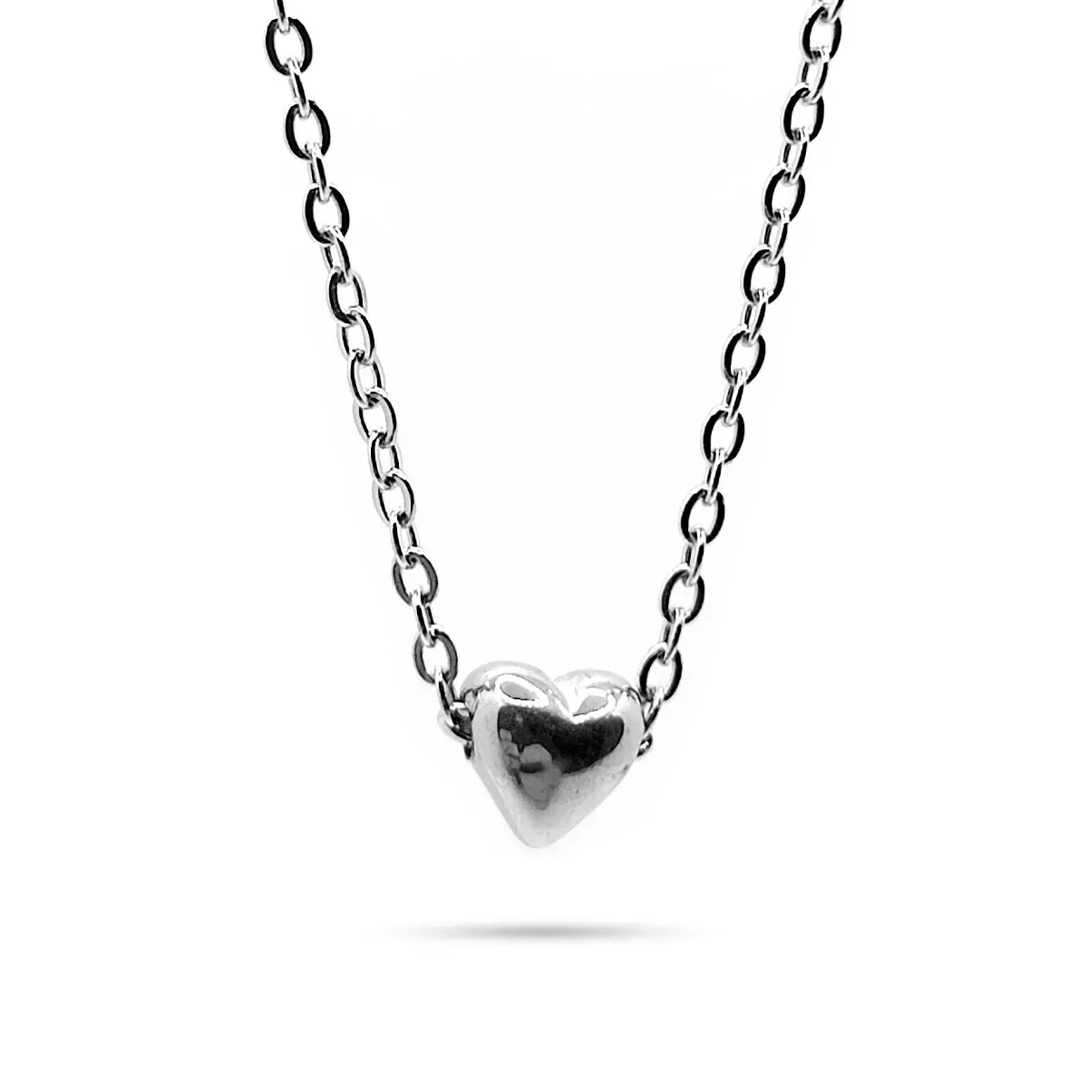 Collar Acero Inox Plateado Corazón Mini Redondo Sencillo