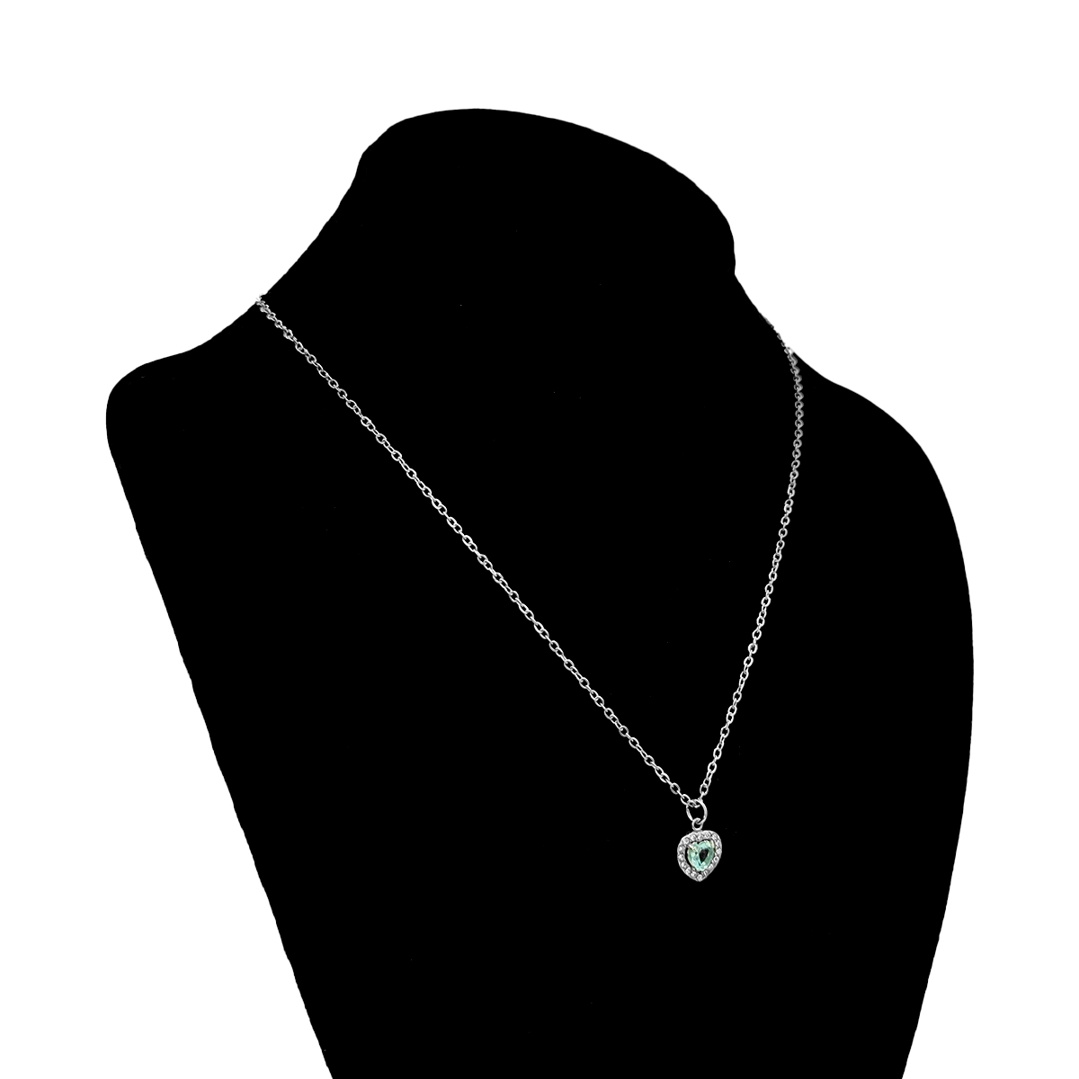Collar Acero Plateado Cristales Corazón Zirconia Azul