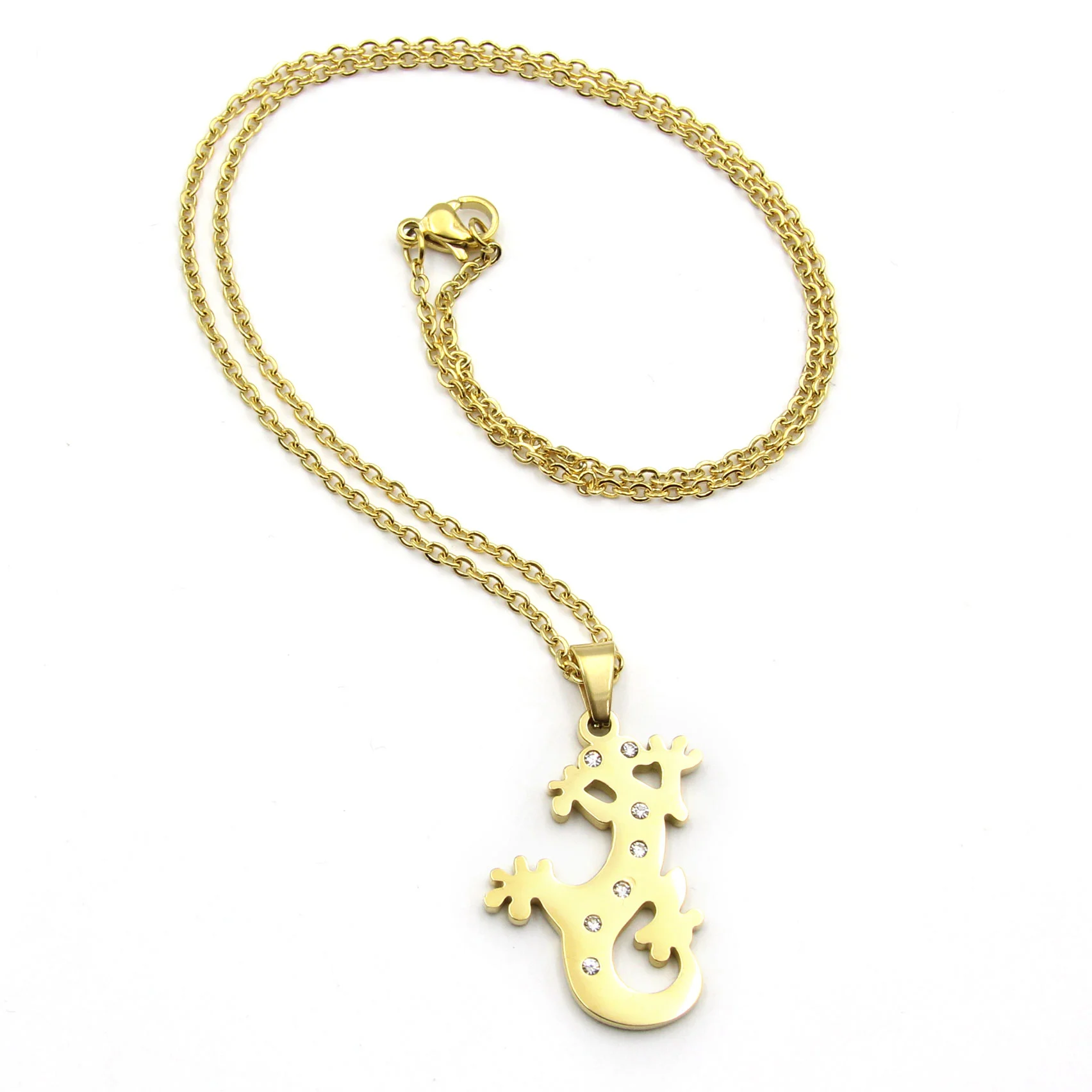 Set Joyeria Acero Dorado Cadena Aretes Dije Lagartija