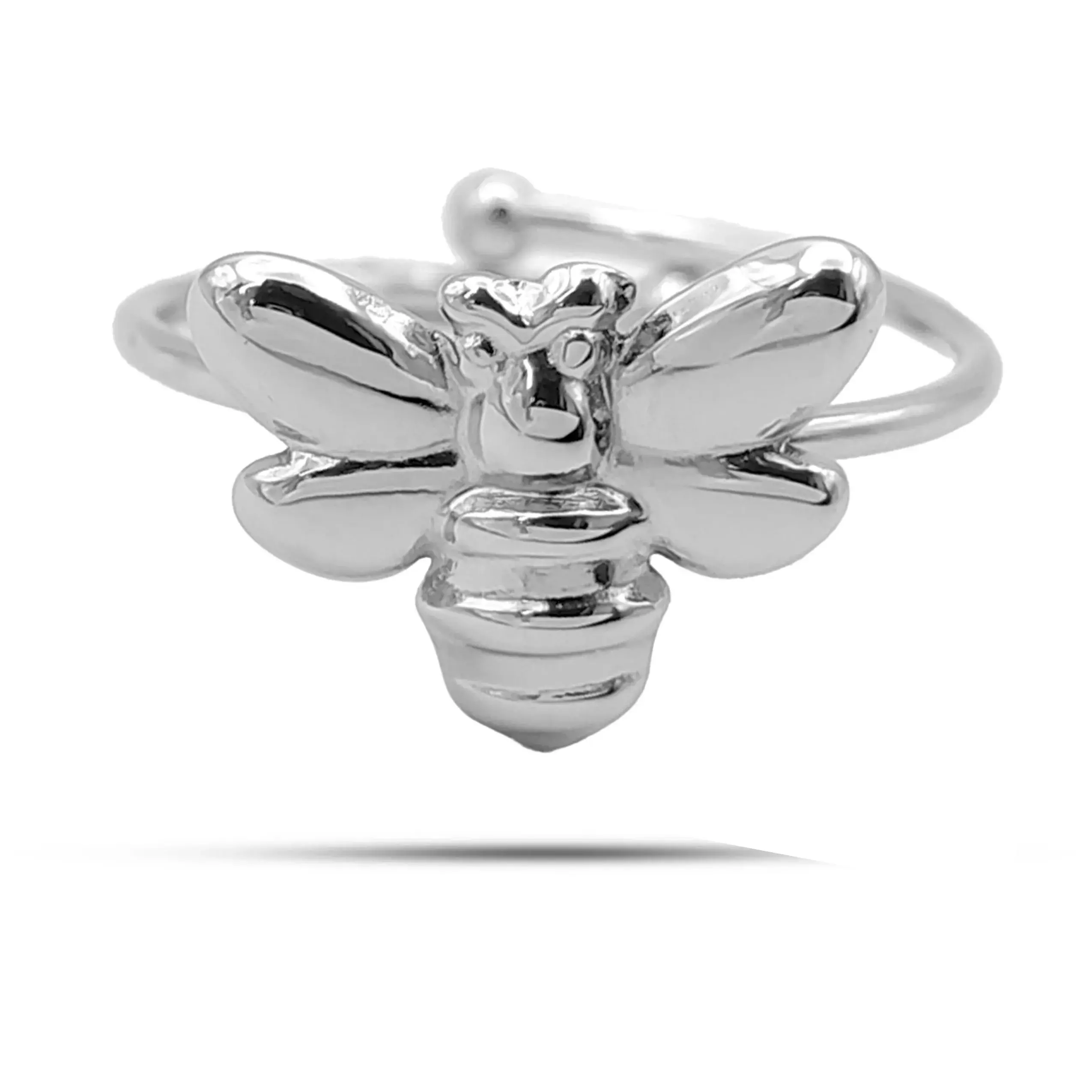 Anillo Acero Inox Plateado Figura Abeja Relieve Ajustable