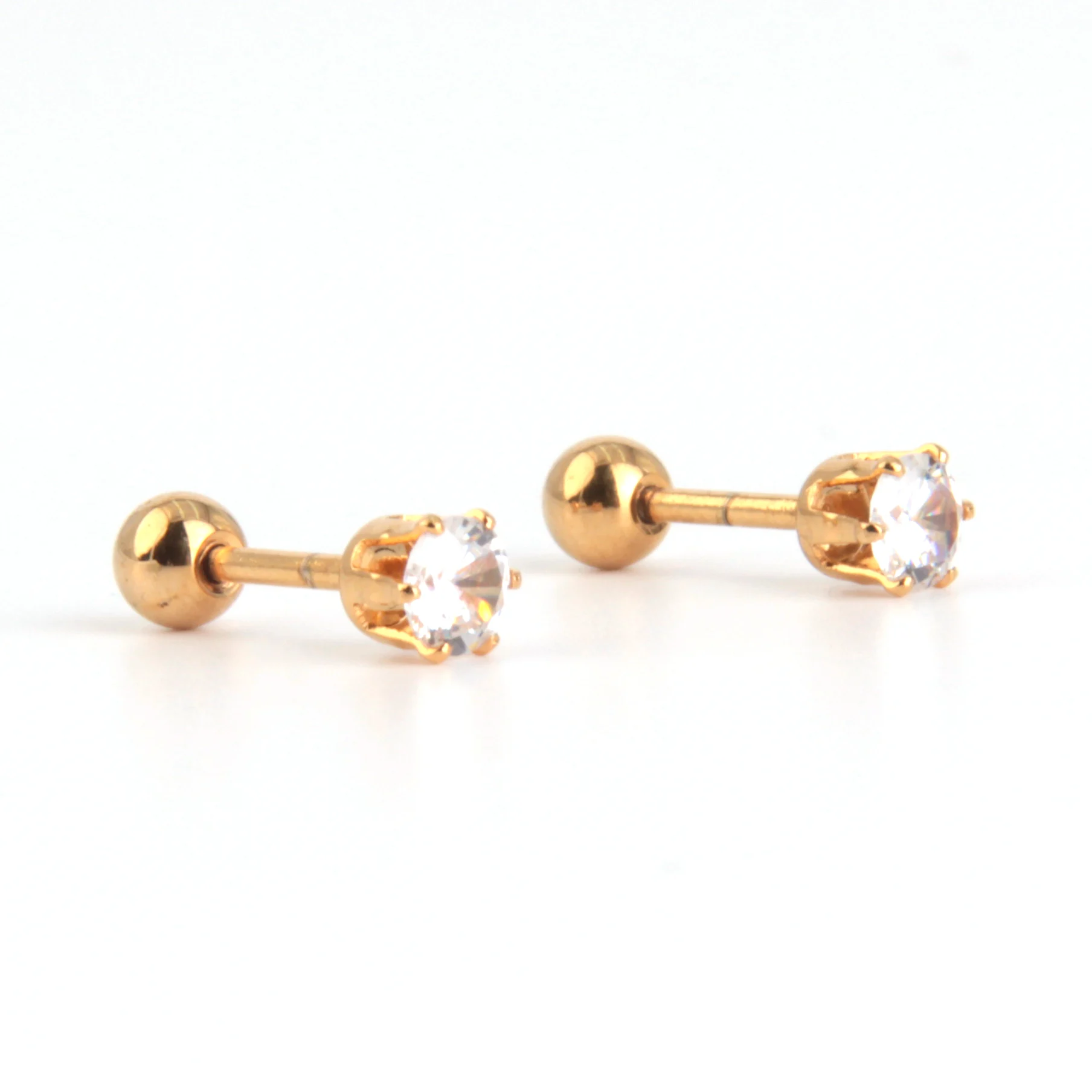 Aretes Tipo Broquel Acero Dorado Zirconia 4mm Dormilón