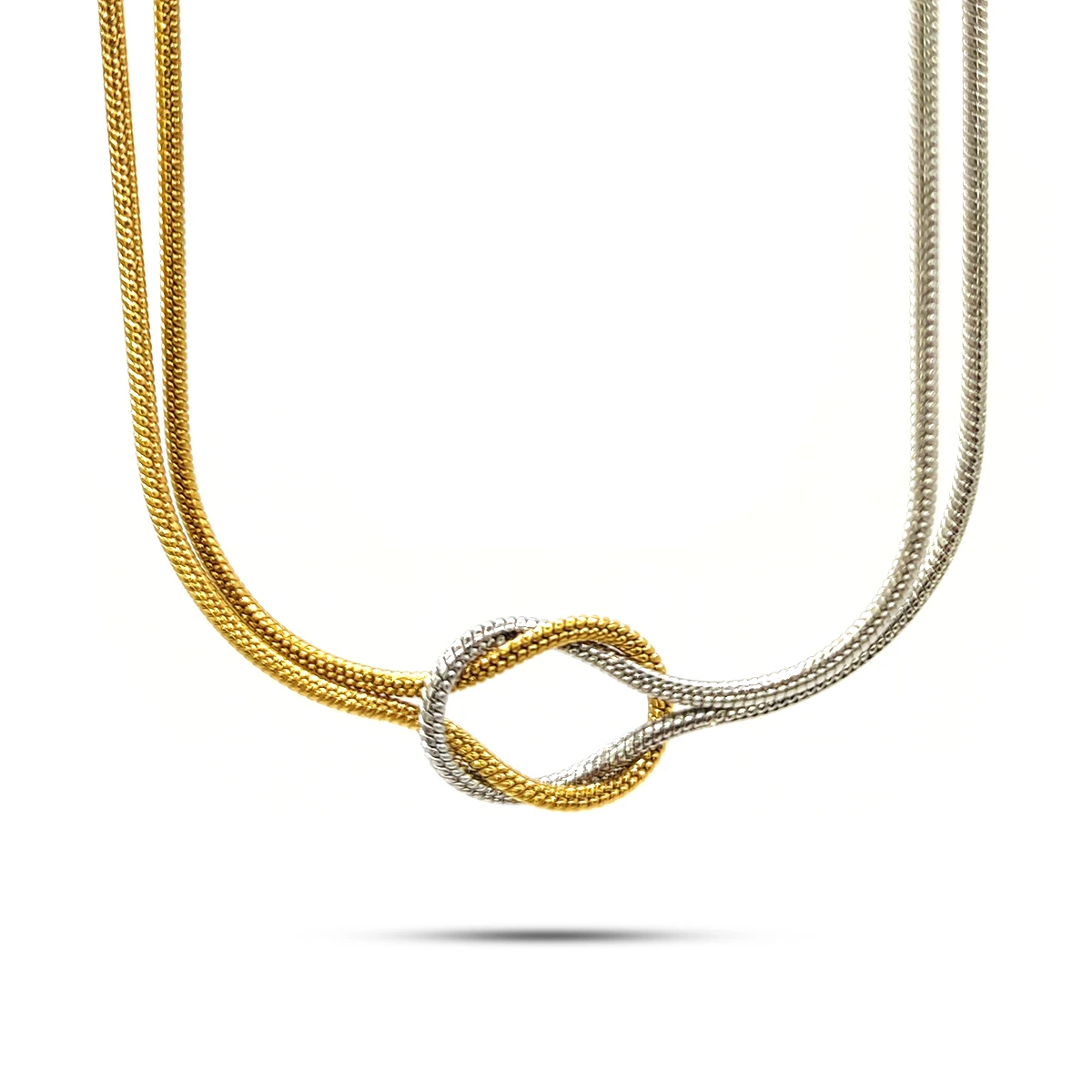 Collar Acero Bicolor Nudo Doble Cola de Rata Elegante