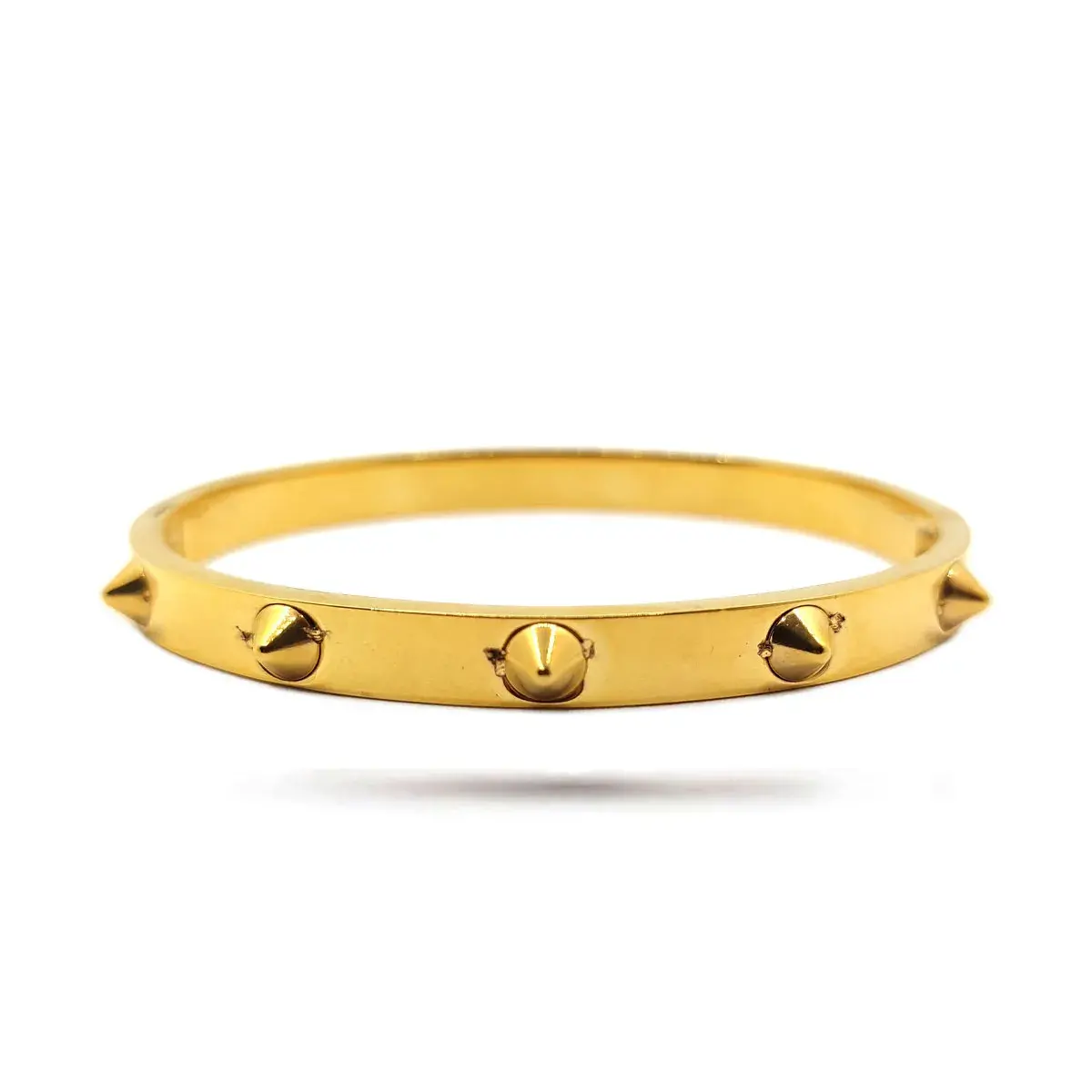 Pulsera Acero Dorado Brazalete Liso Picos Punk Rock