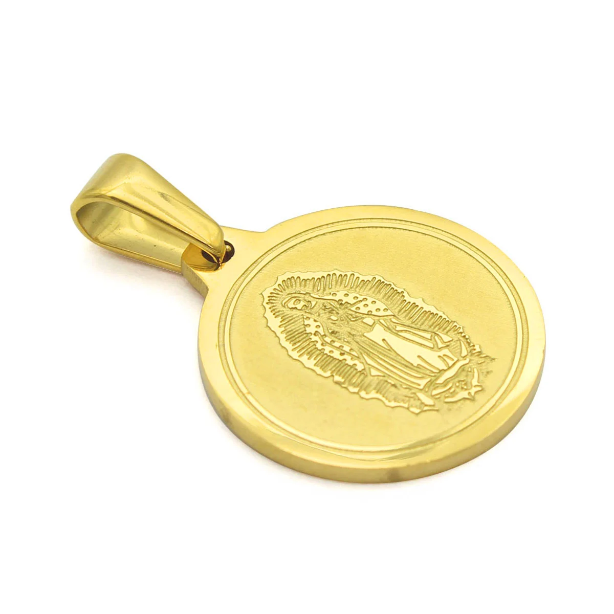 Dije Acero Dorado Virgen Guadalupe Medalla Catolica 18mm