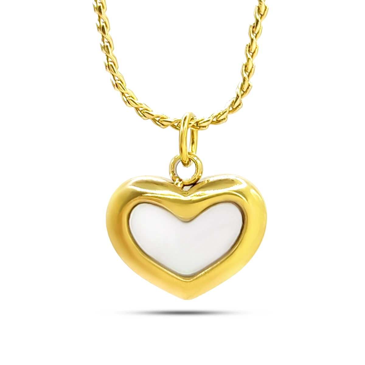 Collar Acero Dorado Corazon Inflado Madre Perla Centro