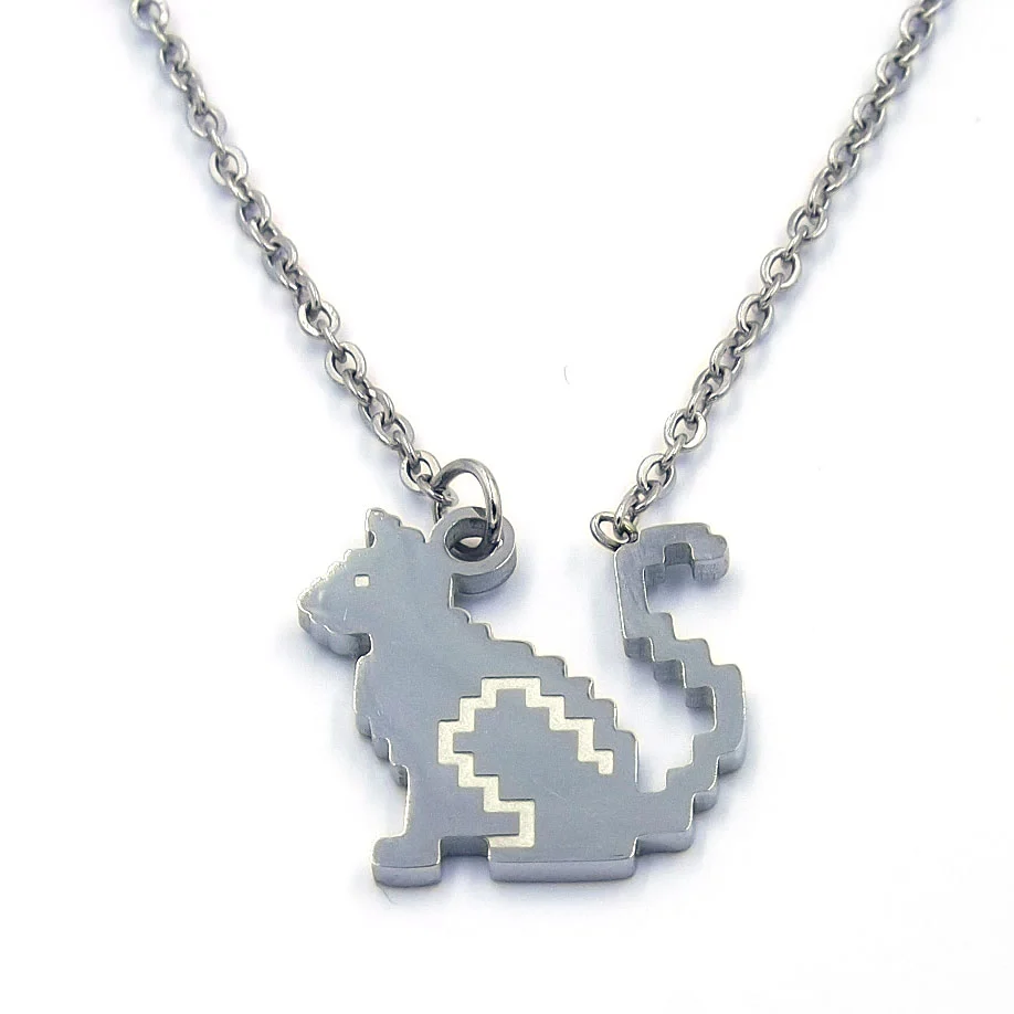Collar Acero Plateado Gato Pixel Pixeliado