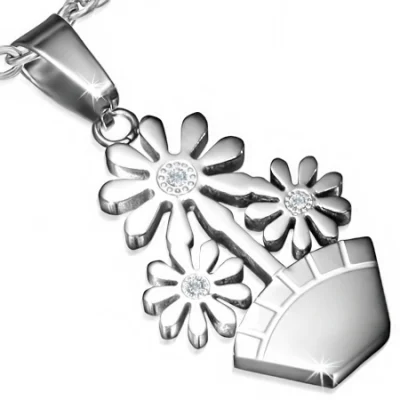 Dije de Acero Inox Plata Diseño Maceta de Flores