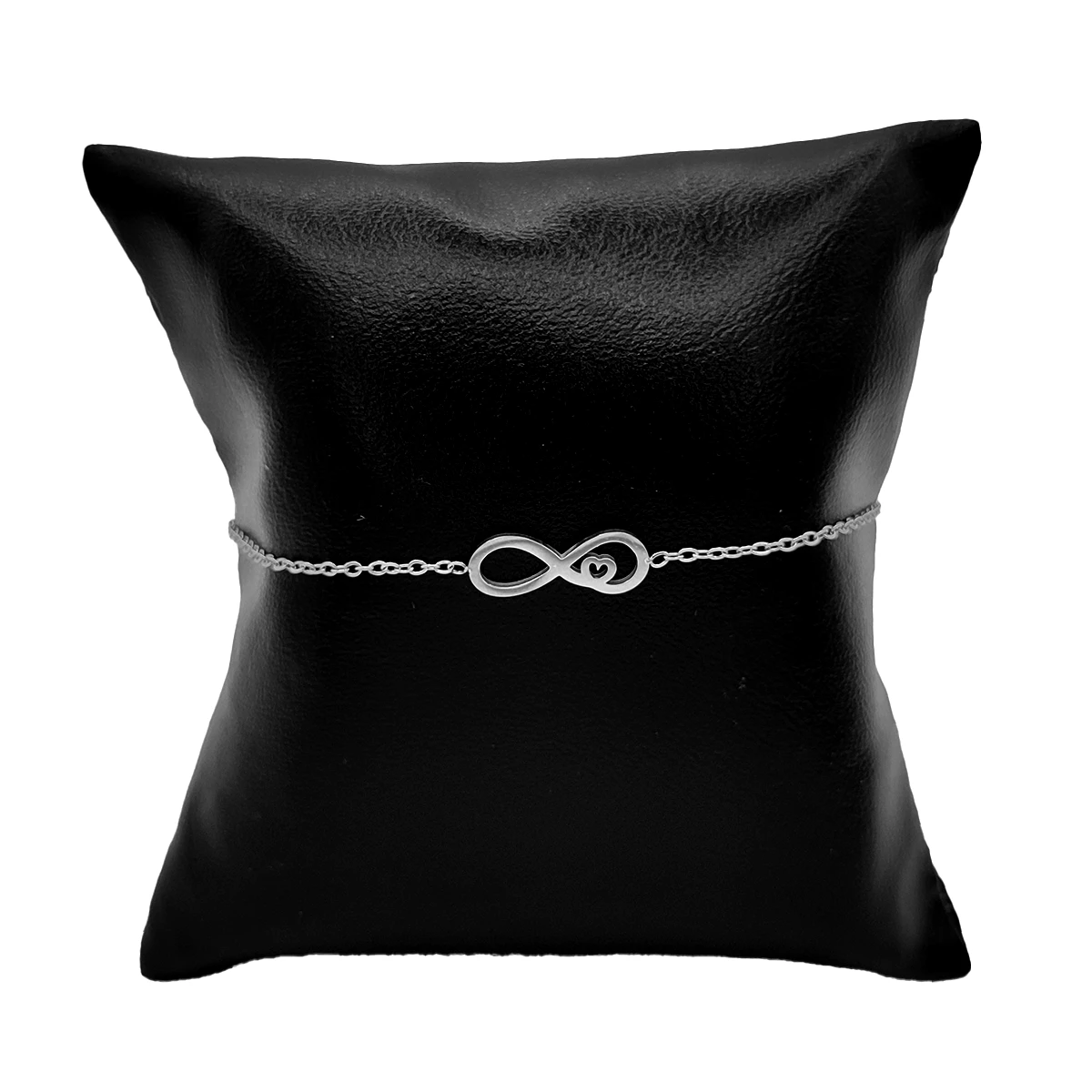 Pulsera Acero Plateado Delgada Infinito Corazon