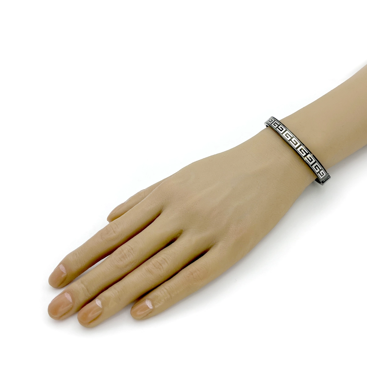 Pulsera Acero Negro Brazalete Patron de Grecas Grabadas
