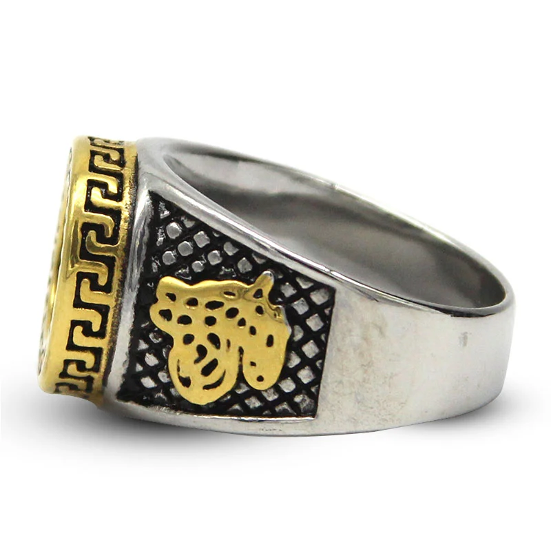 Anillo Hombre Acero Plateado Dorado Círculo Onix Negro