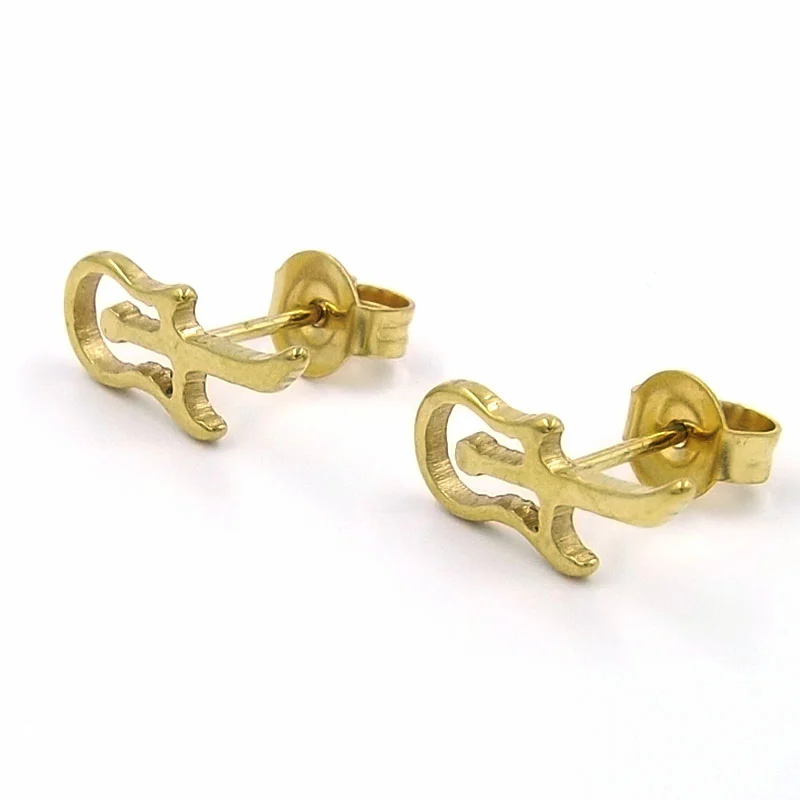Aretes de Acero tipo Broquel Guitarra Dorado