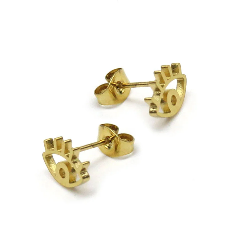 Aretes Tipo Broquel Acero Dorado Contorno Ojo Pestaña