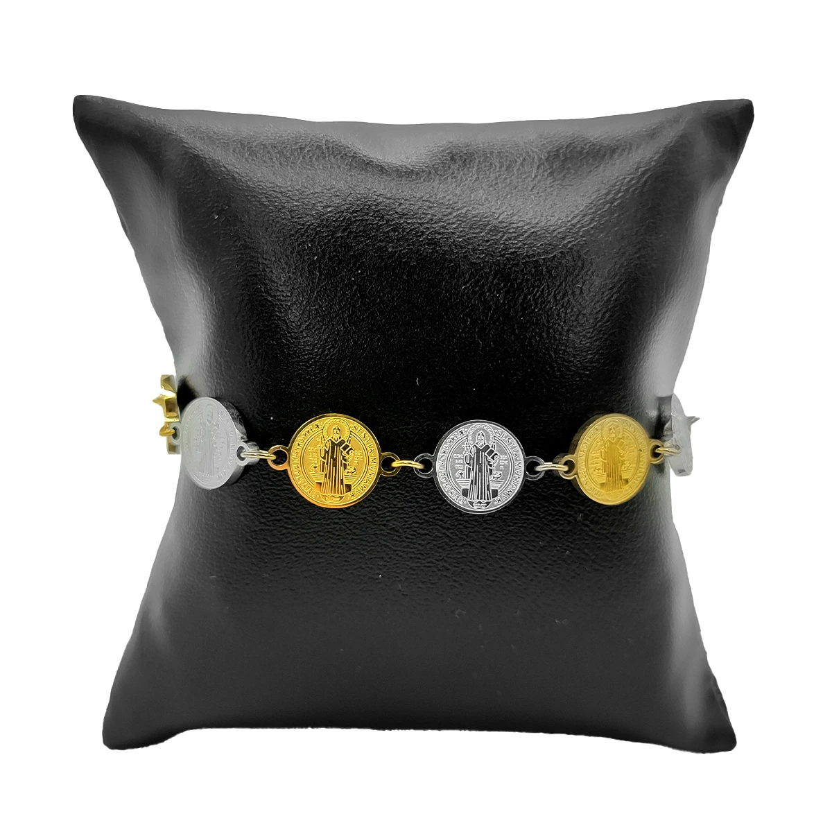 Pulsera Acero Bicolor Medallas Redondas San Benito