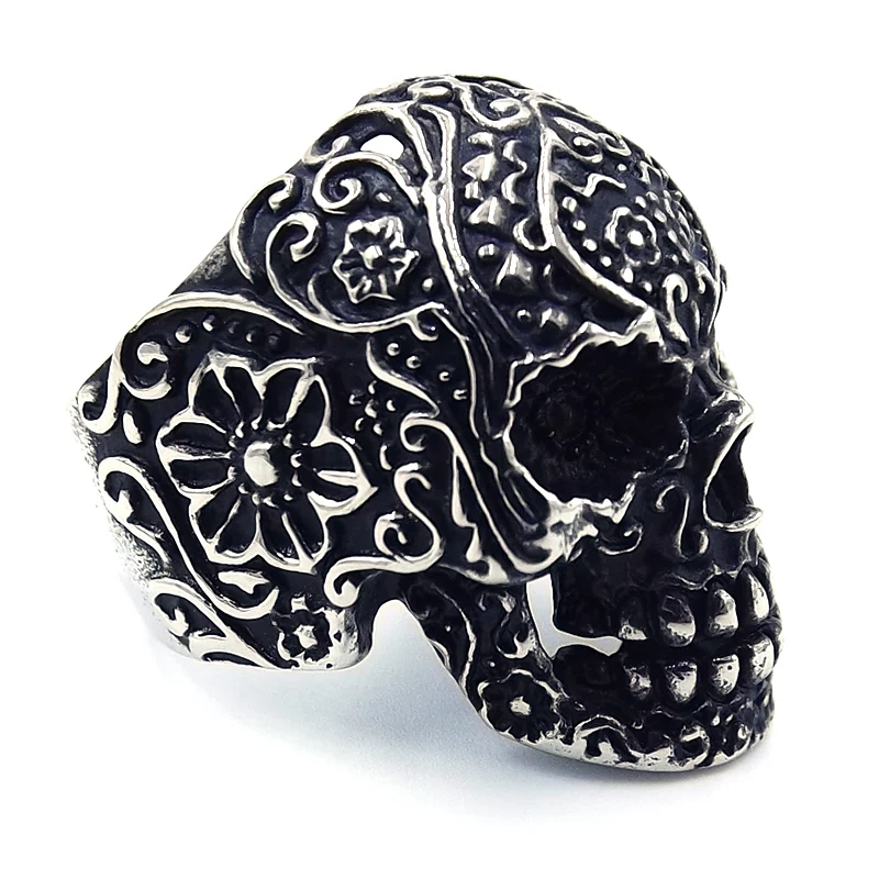 Anillo Acero Plateado Calavera Garbancera Catrina