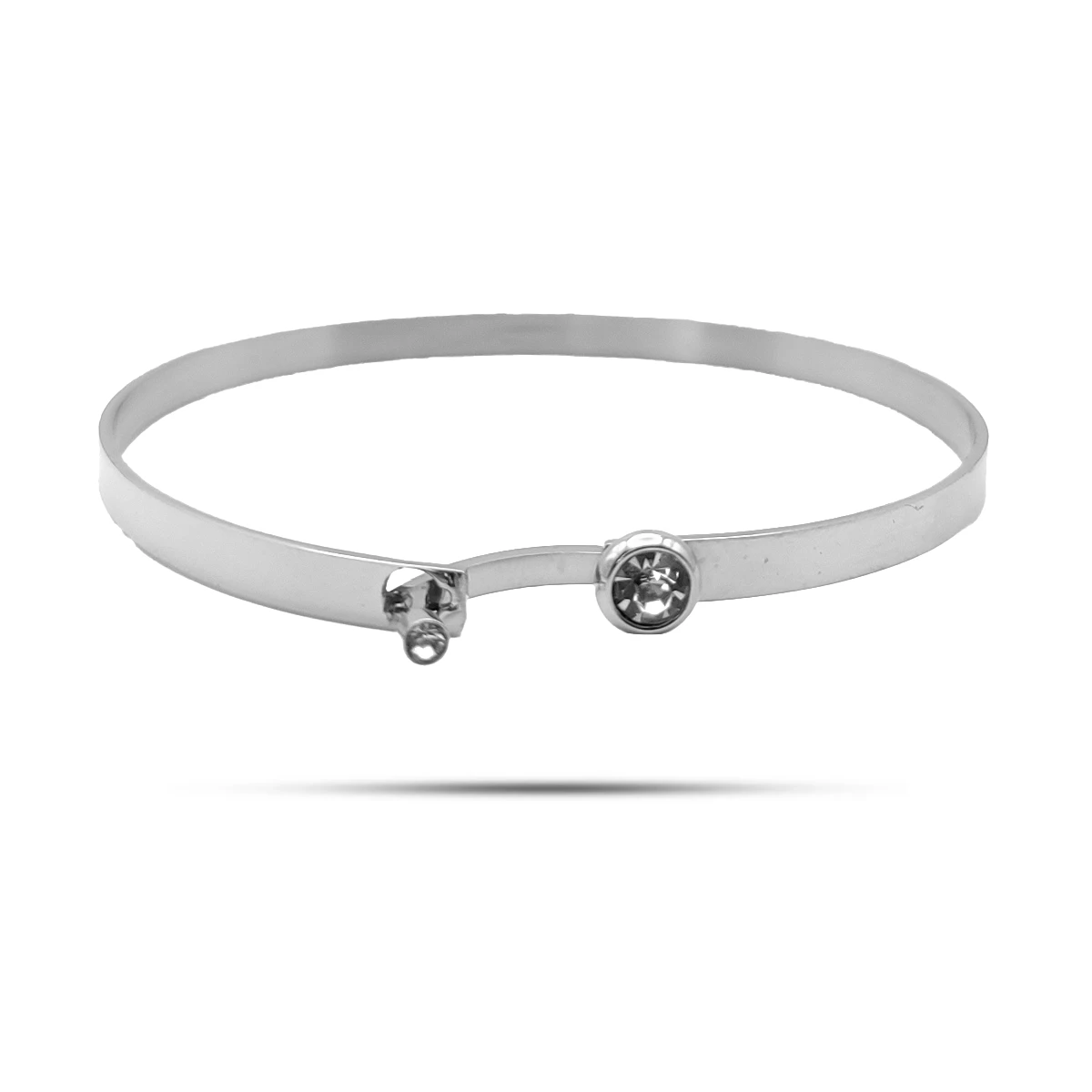 Pulsera Acero Brazalete Liso Cristales Redondos Claros