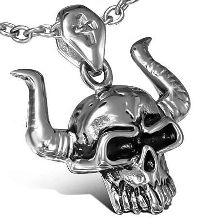 Dije de Acero Craneo Demonio con Cuernos