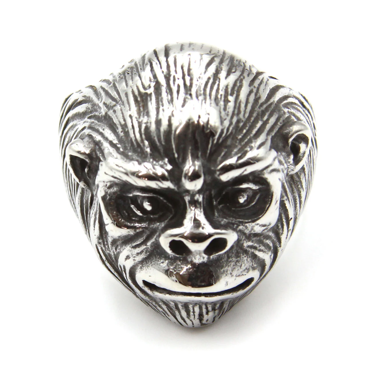Anillo Acero Inoxidable Plateado Gorila King Kong