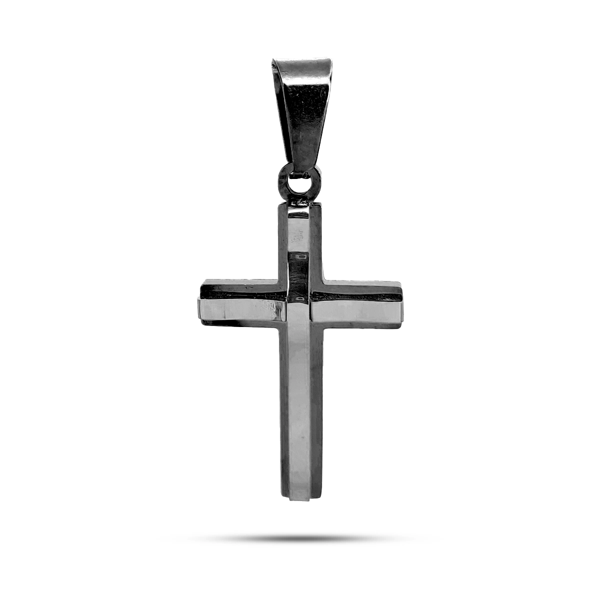 Dije Acero Inox Cruz Latina Interior Plateado 29 mm