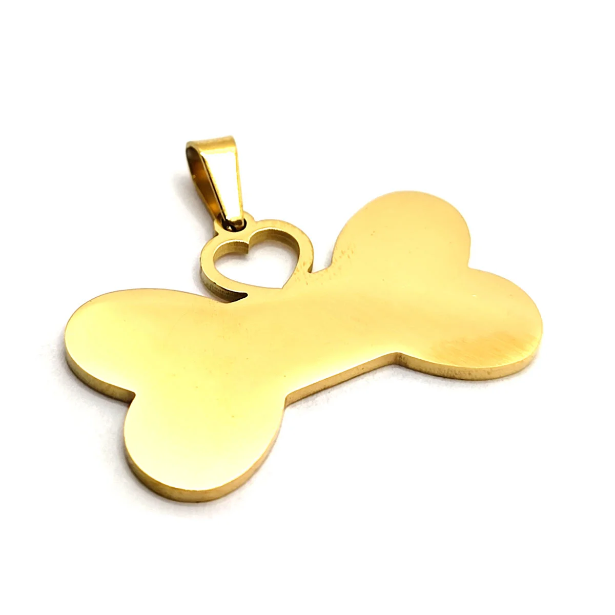 Dije Acero Dorado Placa Grabado Laser Hueso Corazon