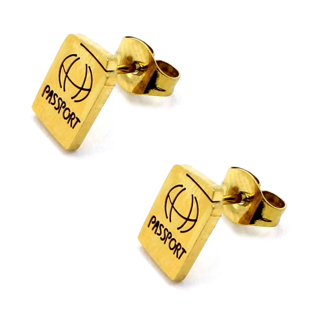 Set Joyeria Acero Dorado Pasaporte Grabado