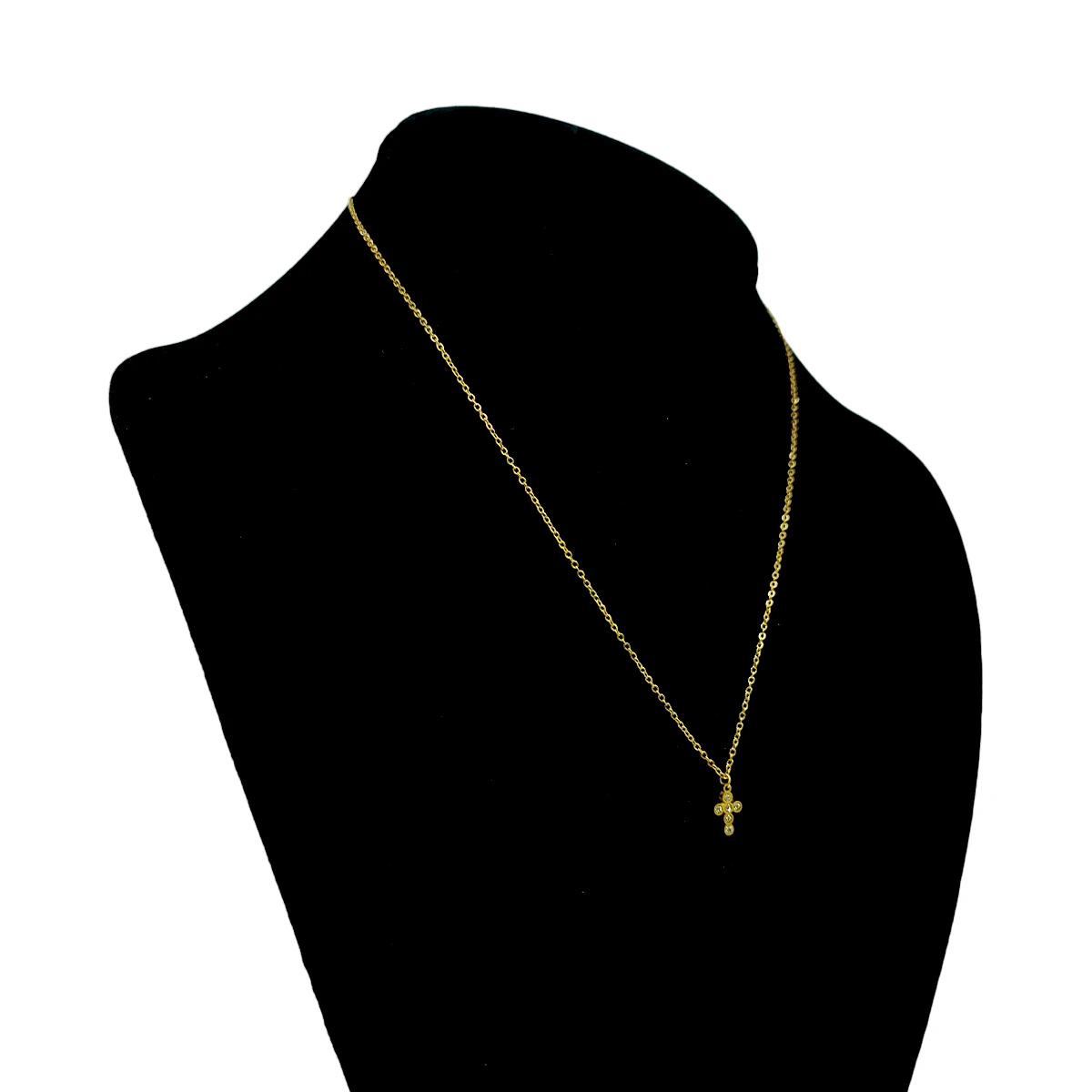 Collar Acero Inox Dorado Mini Cruz Cristales Redondos