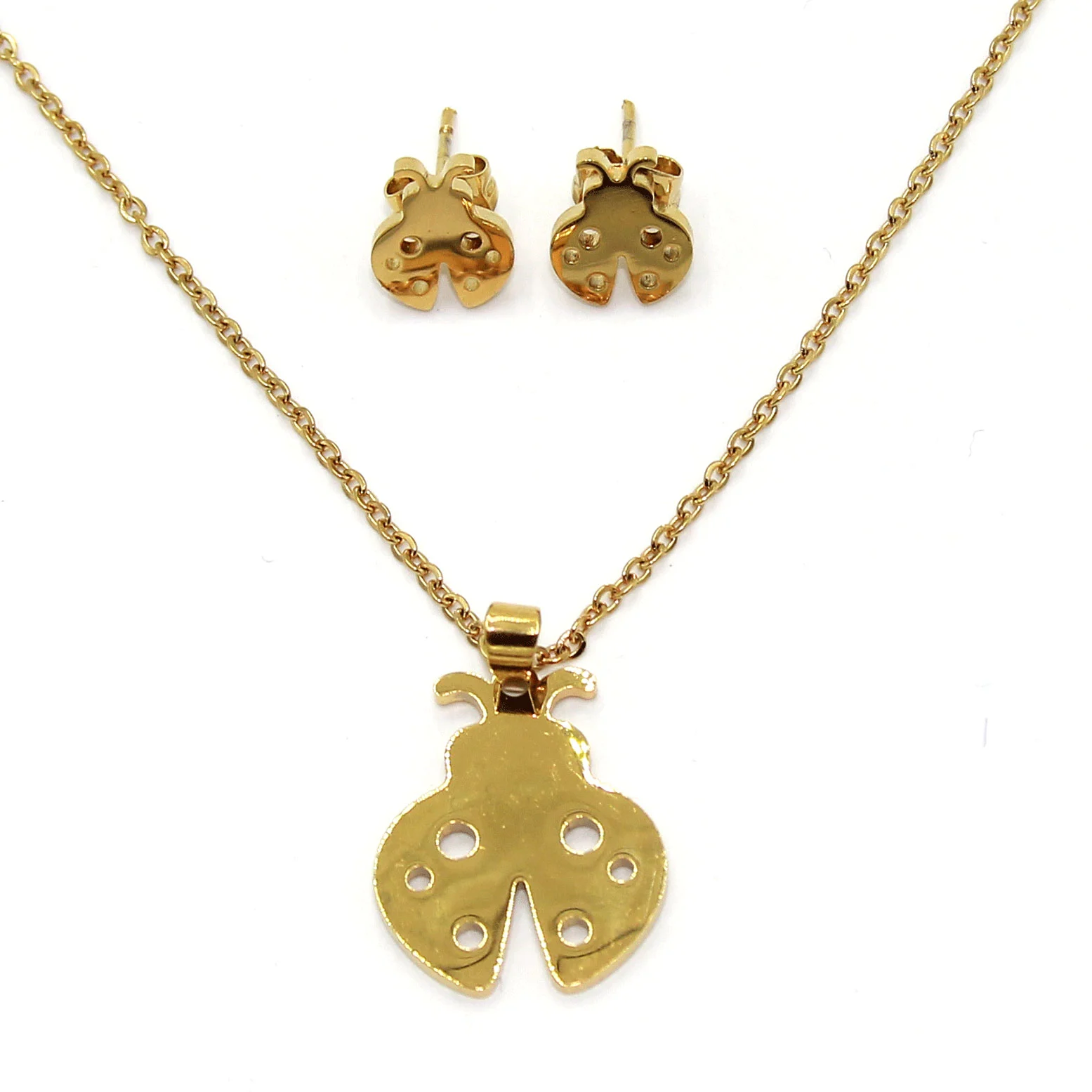 Set Joyeria Acero Dorado Mariquita Catarina Primaveral