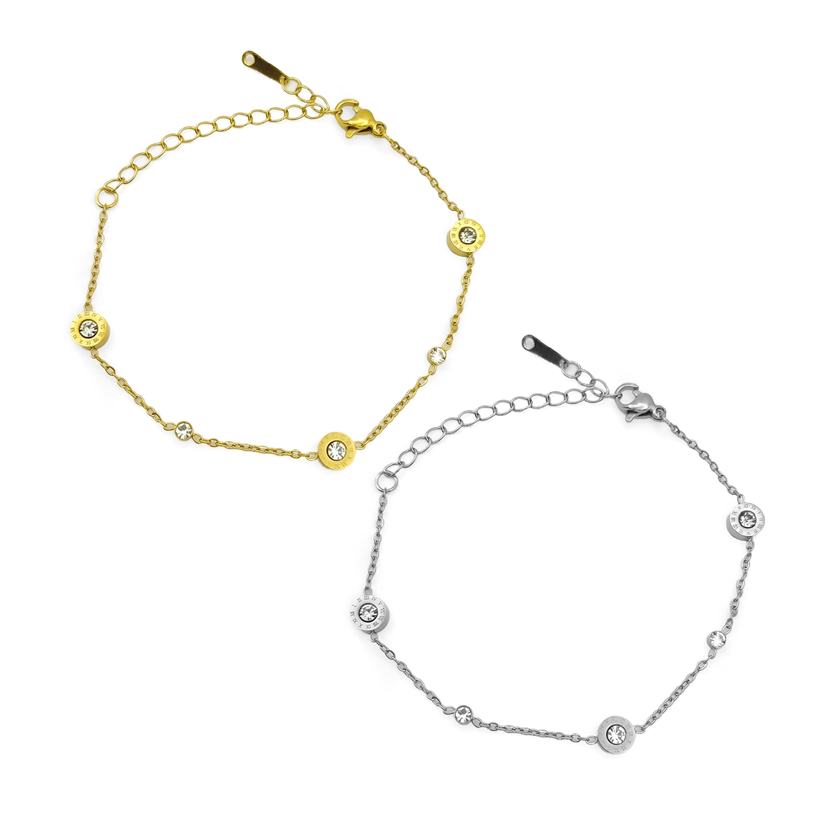 Pulsera Acero Circulos Numeros Romano Cristales Claros