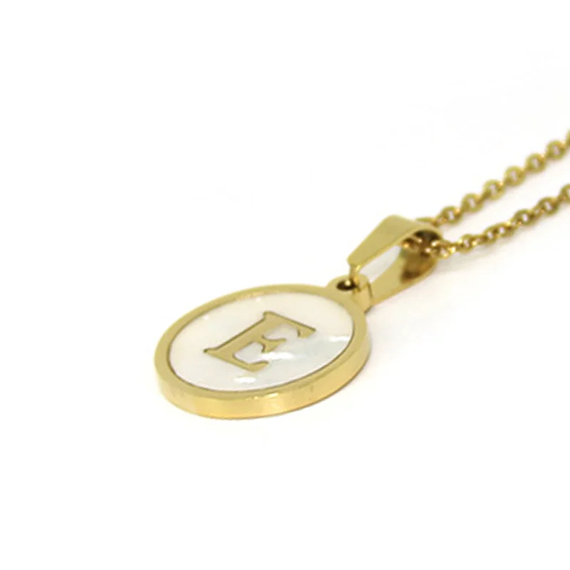 Collar Acero Dorado Letra E Madre Perla