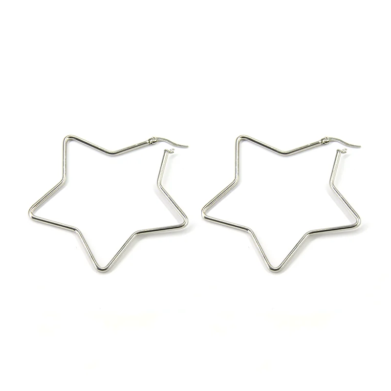 Aretes Acero Inoxidable Plateado Estrellas Huecas 45mm