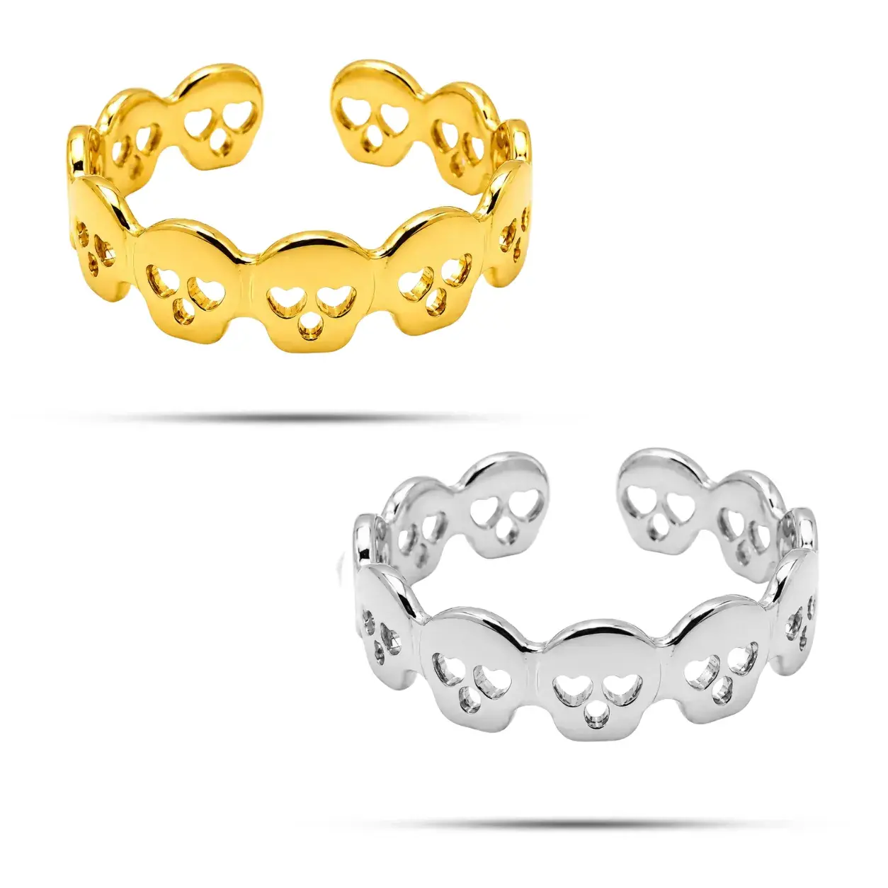 Anillo Acero Inox Calaveras Ojo Corazon 5mm Ajustable
