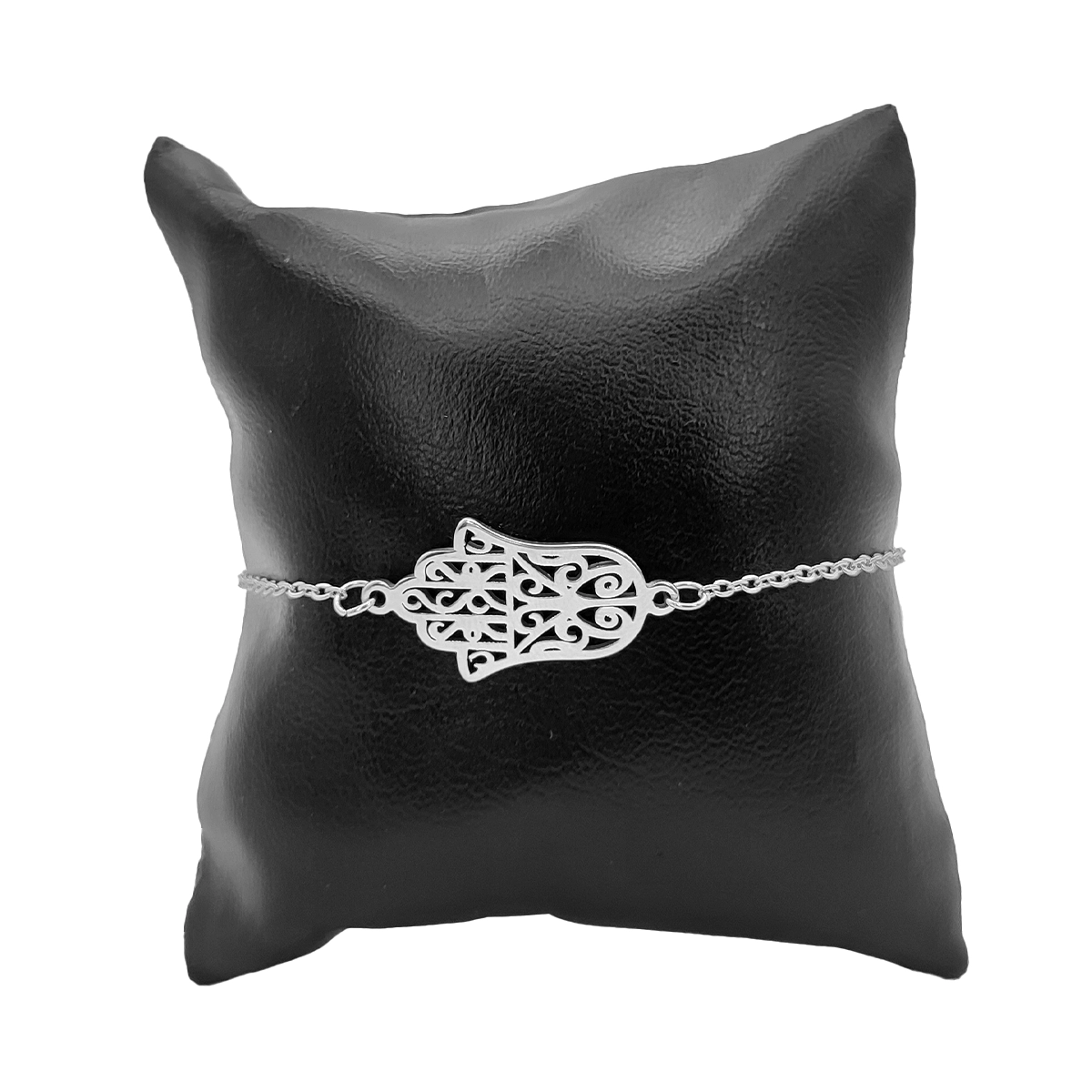 Pulsera Acero Plateado Simbolo Mano de Fatima Sencilla