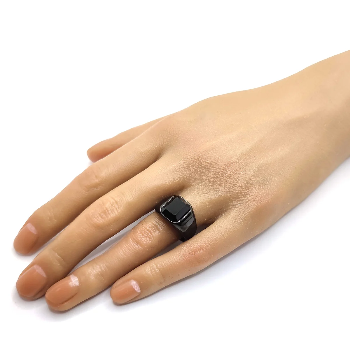 Anillo Acero Inox Zirconia Negro Caballero Elegante Rudo