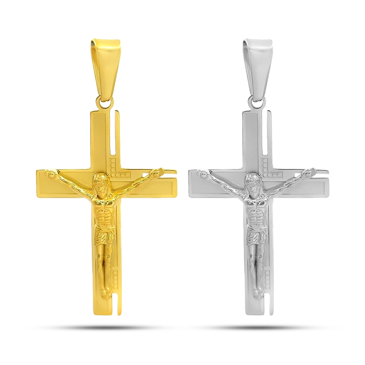 Dije Acero Inox Crucifijo Cruz Detallada Mate Cristo