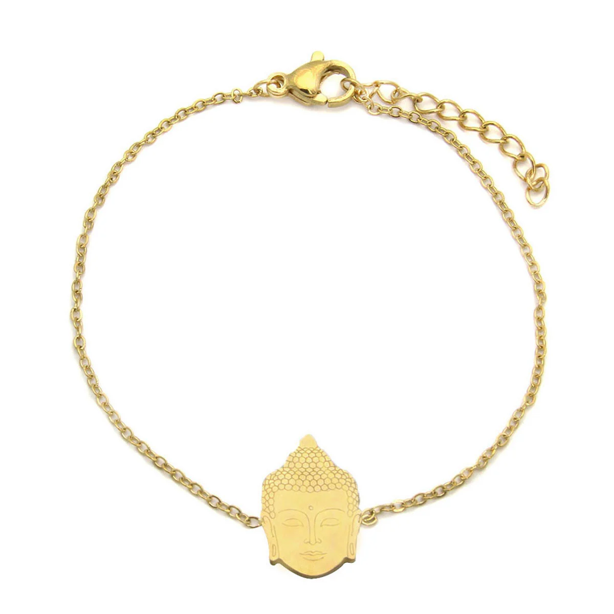 Pulsera Acero Inoxidable Dorado Cabeza Buda Suerte