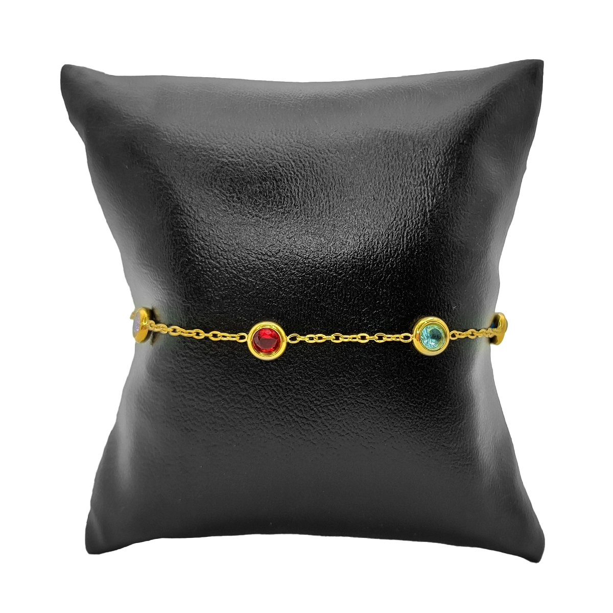 Pulsera Acero Dorado Circulos Zirconia Multicolor Delgada
