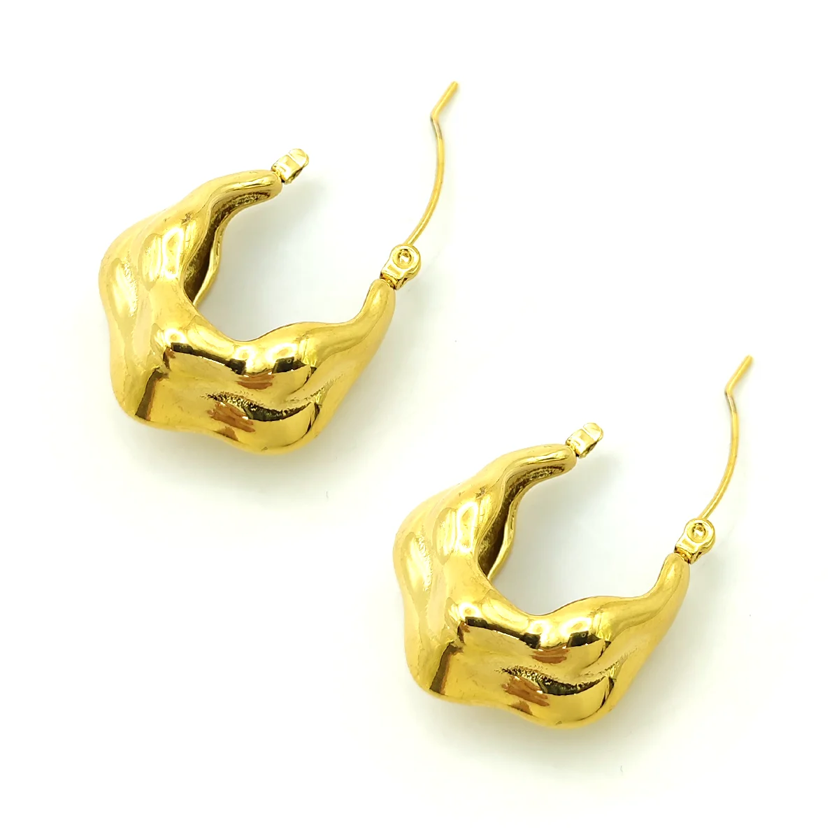 Aretes Acero Dorado Arracada Canasta Irregular Chunky