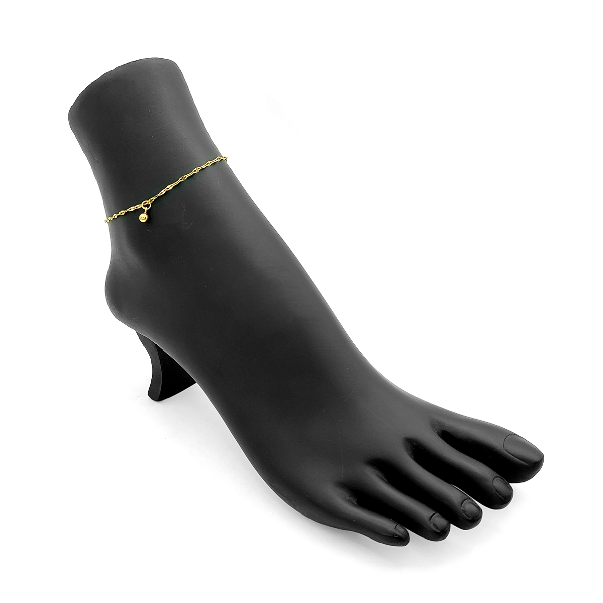 Tobillera Acero Dorado Cadena Petatillo Balin Colgante