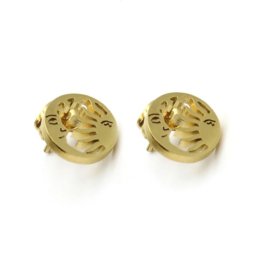 Aretes Acero Dorado Eclipse Sol Luna Estrellas