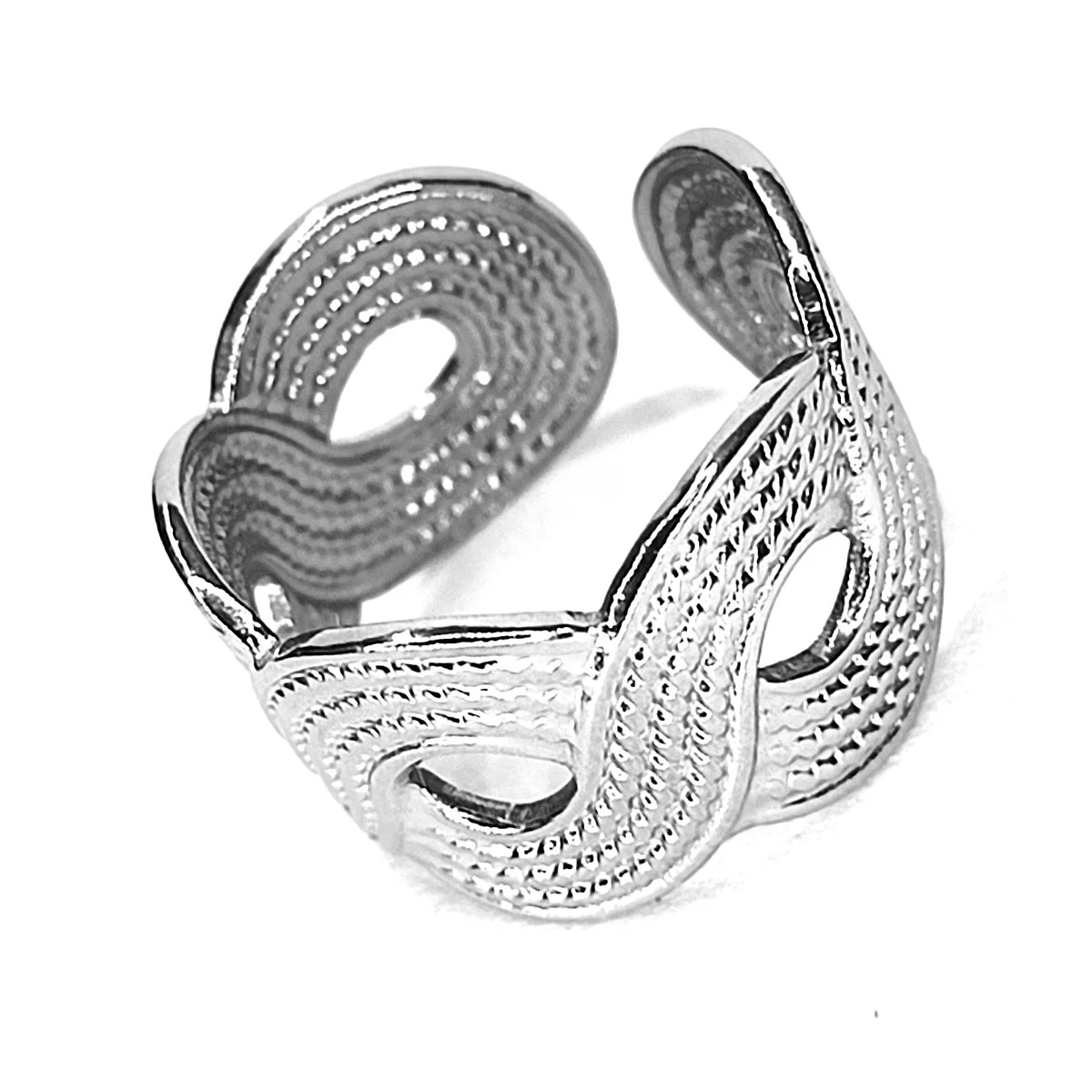 Anillo Acero Inoxidable Plateado Tejido Ajustable