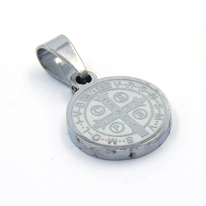 Dije de Acero Medalla Plateada San Benito 12mm