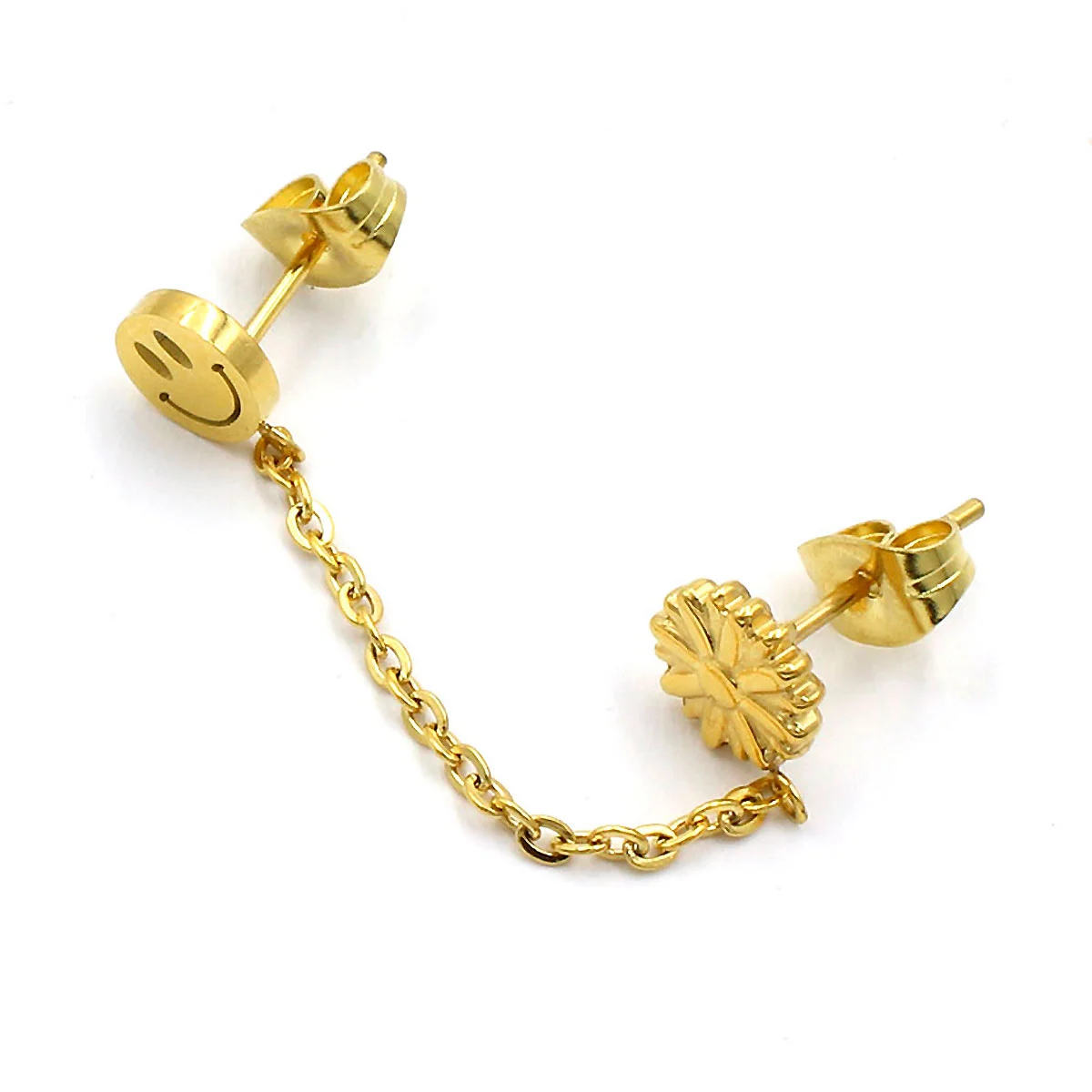 Ear Cuff Acero Inoxidable Dorado Carita Feliz - Aretes