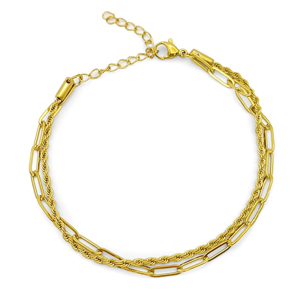 Pulsera Acero Inox Doble Cadena Torzal y Cadena Oval