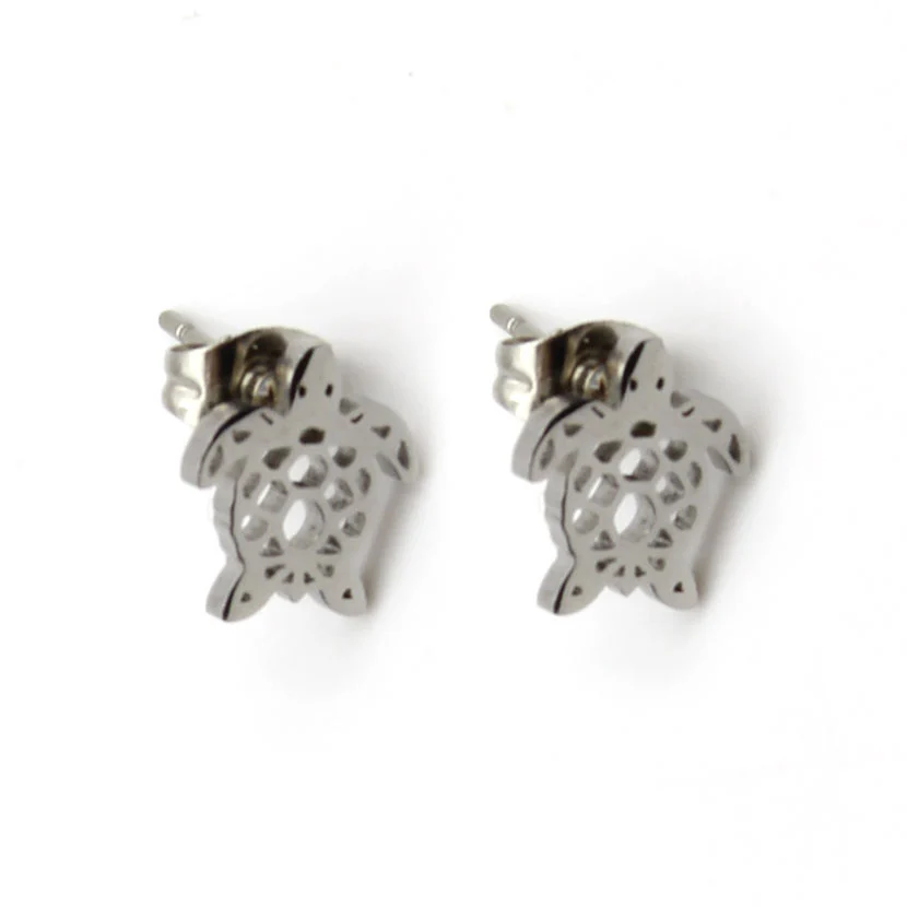 Aretes Acero Plateado Tortuga Reptil Naturaleza